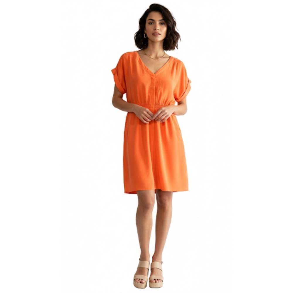 Broadway & Broome Madewell Orange Silk Shirt Dress Size 8